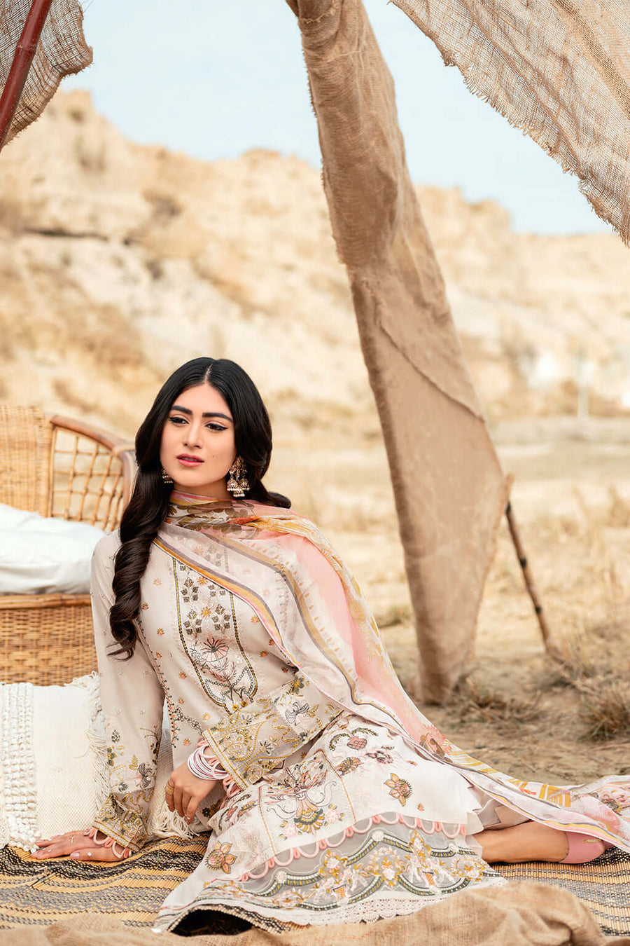 Ramsha Riwayat Embroidered Luxury Lawn Unstitched 3 Piece Suit Y-606