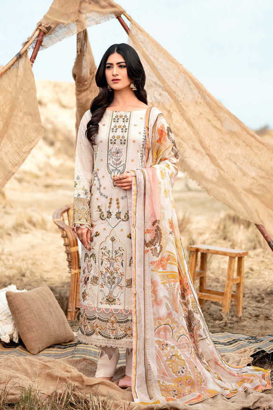 Ramsha Riwayat Embroidered Luxury Lawn Unstitched 3 Piece Suit Y-606