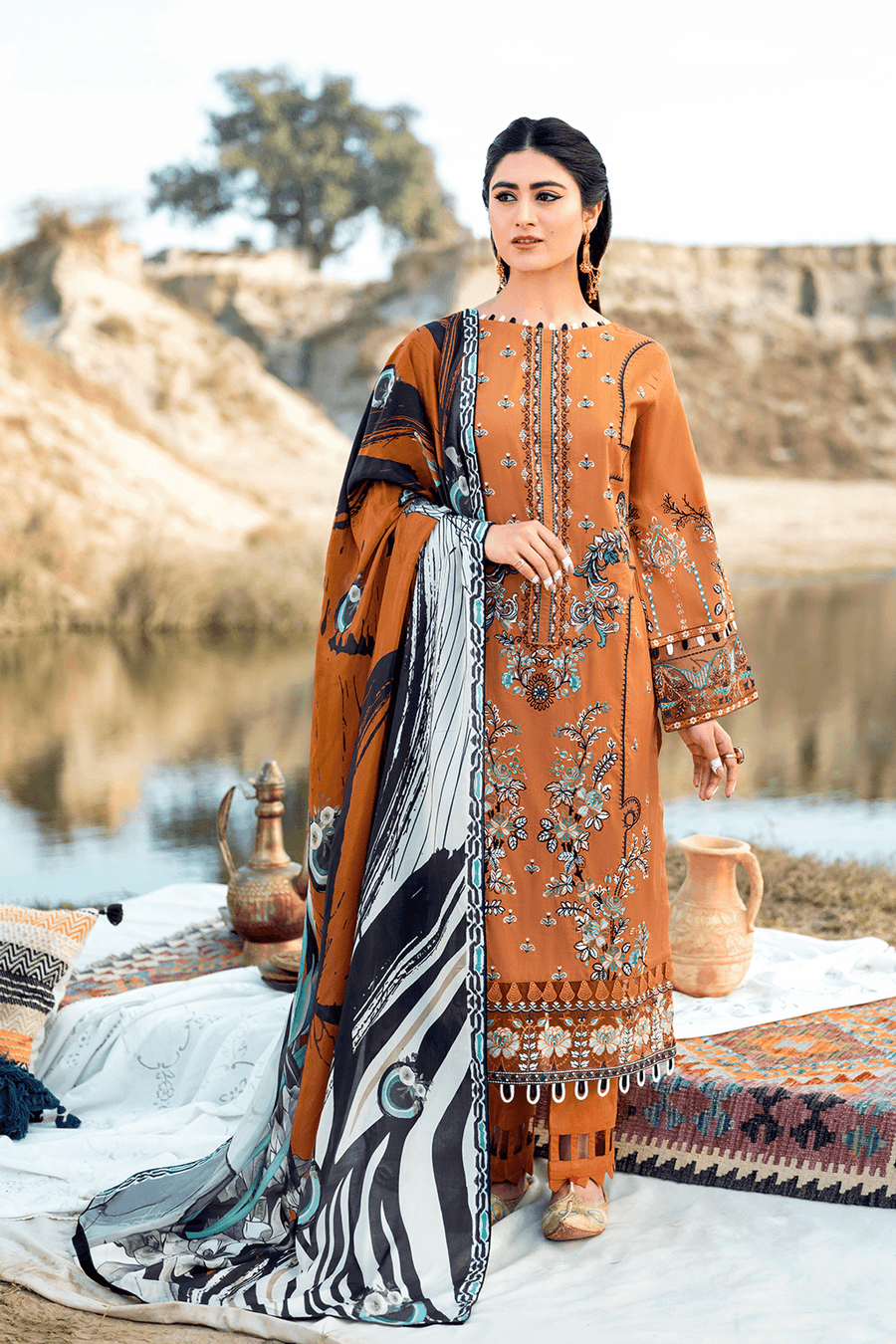 Ramsha Riwayat Embroidered Luxury Lawn Unstitched 3 Piece Suit Y-607