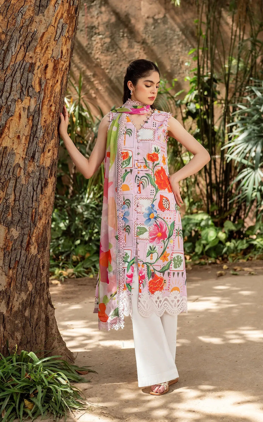 Asifa & Nabeel Yakin Unstitched Lawn 3Pc Suit YKL25-07 Pastel Bloom