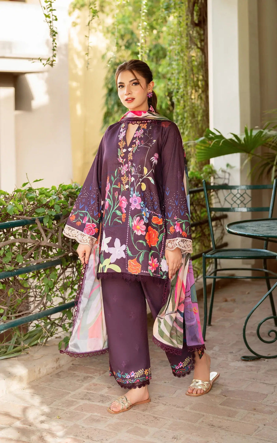 Asifa & Nabeel Yakin Unstitched Lawn 3Pc Suit YKL25-12 Whimsical Flora