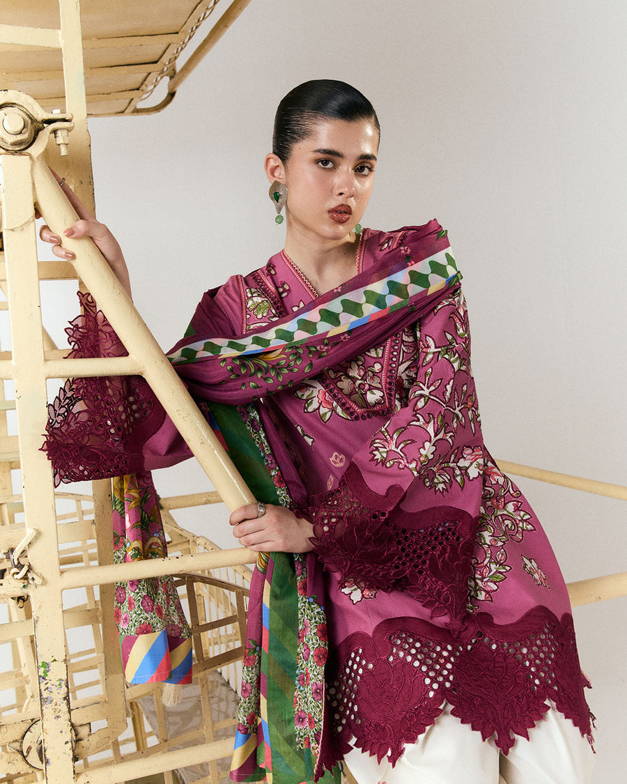 Jugnu Lahore Spring Summer Unstitched Embroidered Cotton 3Pc Suit - Yawi