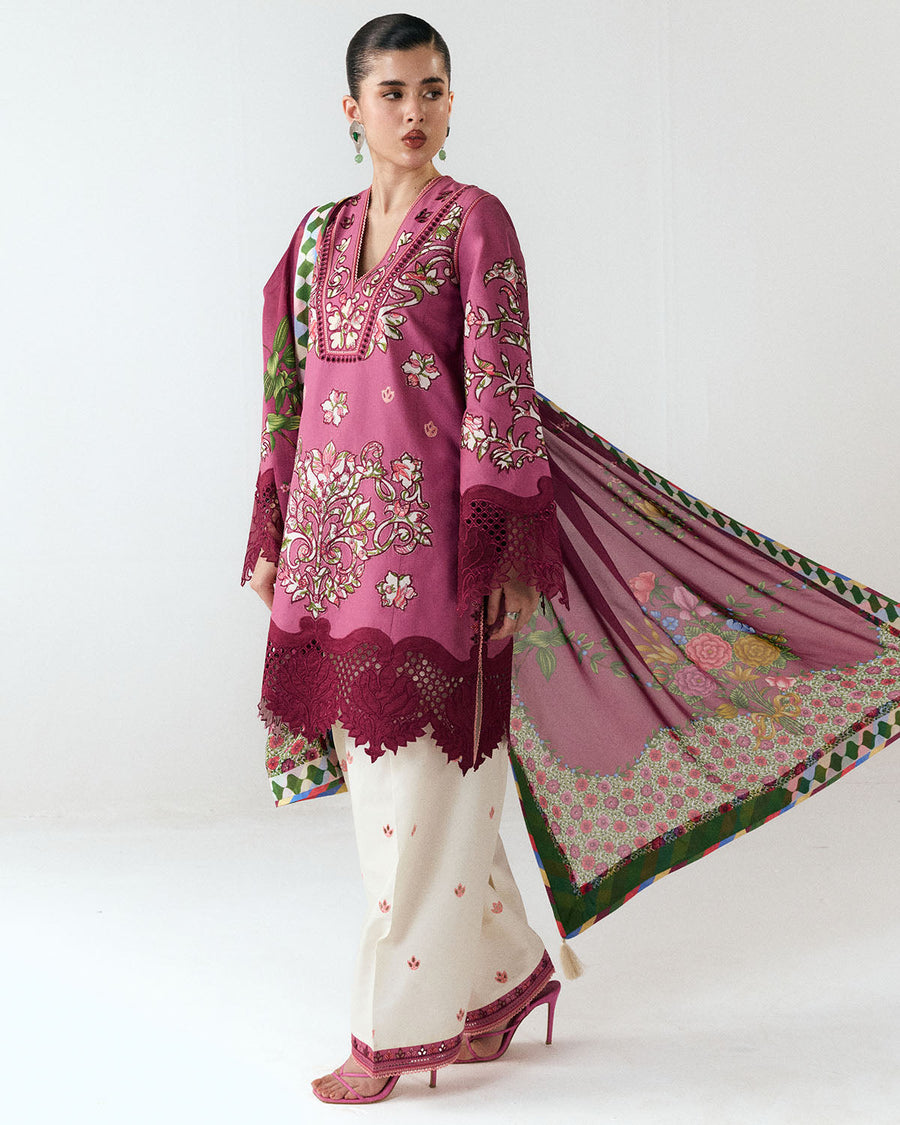 Jugnu Lahore Spring Summer Unstitched Embroidered Cotton 3Pc Suit - Yawi