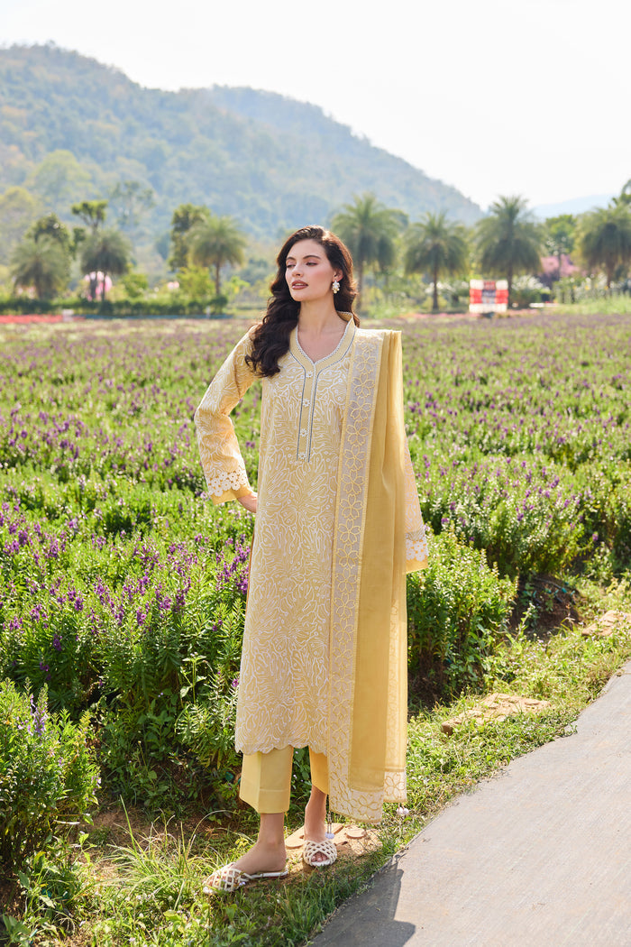 Farasha Summer Weaves Embroidered Lawn Unstitched 3Pc Suit - Yellow Daffodil