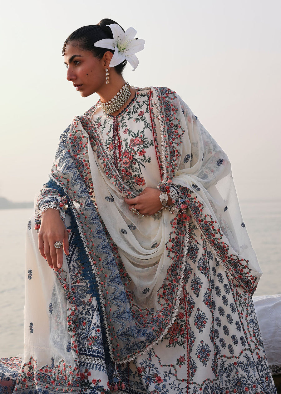 Hussain Rehar Kalabagh Unstitched Embroidered Lawn 3Pc Suit - Yuki