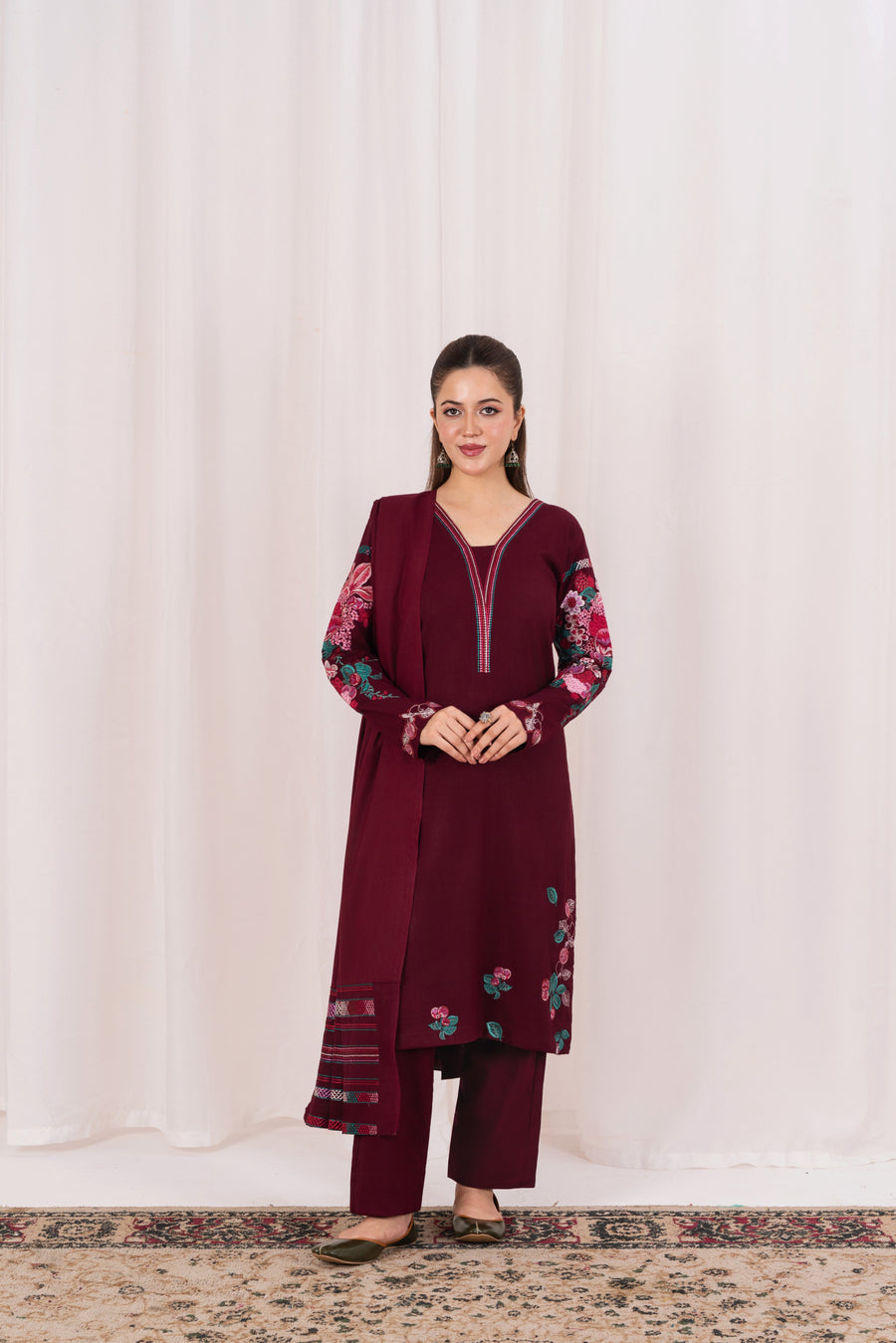 Feathers Fully Embroidered Dhanak Unstitched 3Pc Suit ZARENE-FT558