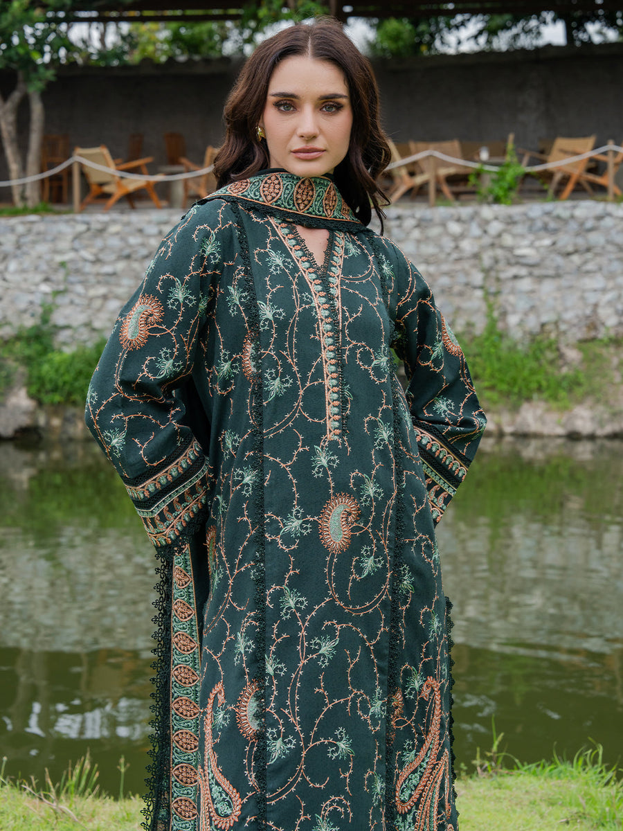 Faiza Faisal Hoor Embroidered Karandi Unstitched 3Pc Suit - ZAREYA