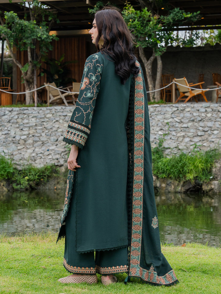 Faiza Faisal Hoor Embroidered Karandi Unstitched 3Pc Suit - ZAREYA
