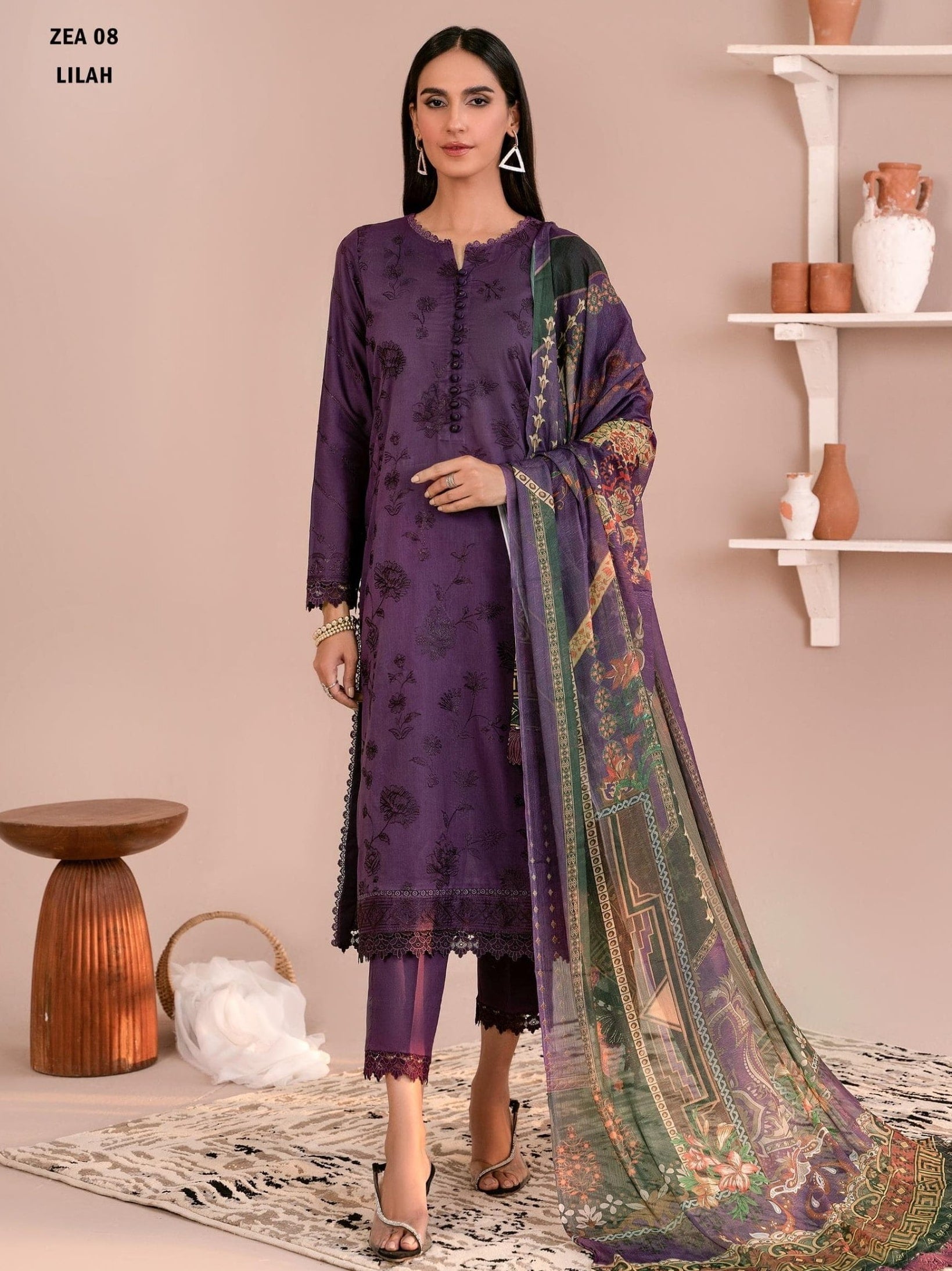 Zarif Eid ul Adha Unstitched Embroidered Lawn 3Pc Suit ZEA-08 LILAH