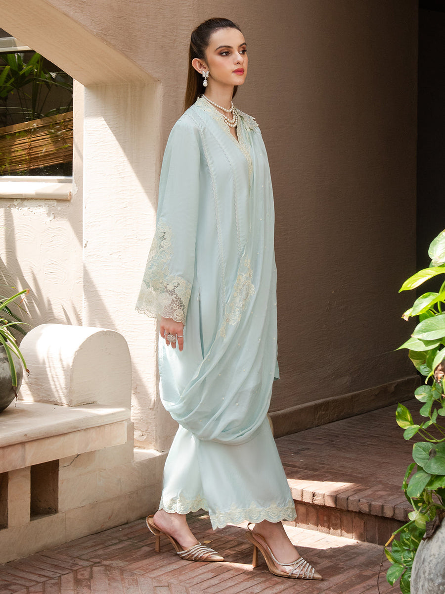 Faiza Faisal Signature Pret Dyed Embroidered Raw Silk 3Pc Suit - ZEB