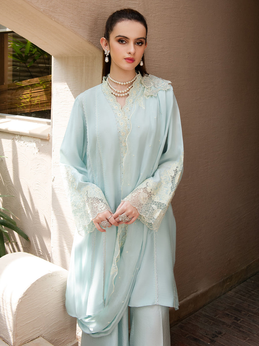 Faiza Faisal Signature Pret Dyed Embroidered Raw Silk 3Pc Suit - ZEB