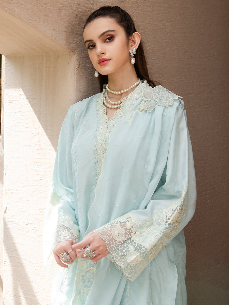 Faiza Faisal Signature Pret Dyed Embroidered Raw Silk 3Pc Suit - ZEB