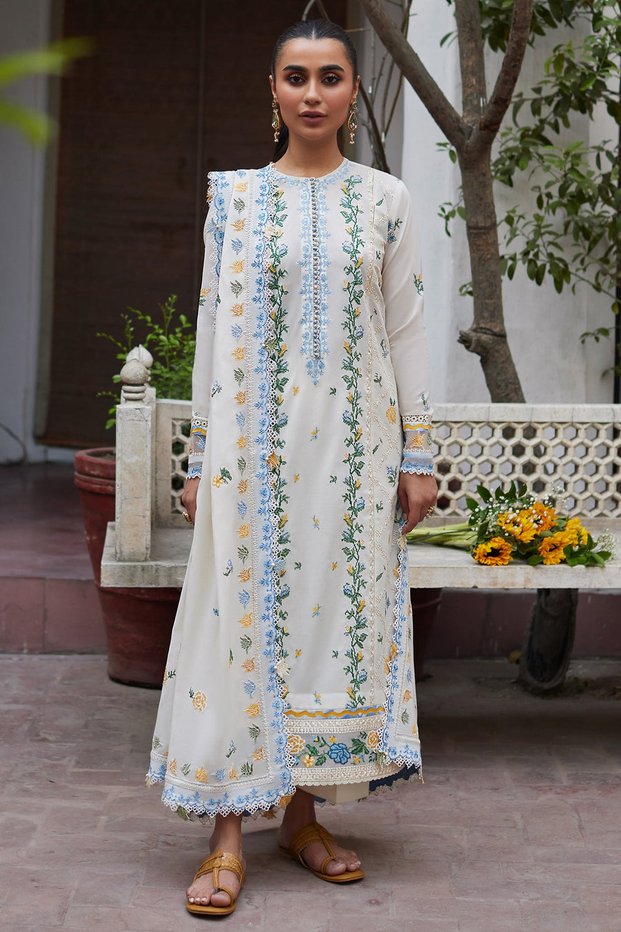 ZAHA Festive Embroidered Lawn Unstitched 3Pc Suit ZF24-08 LEYA
