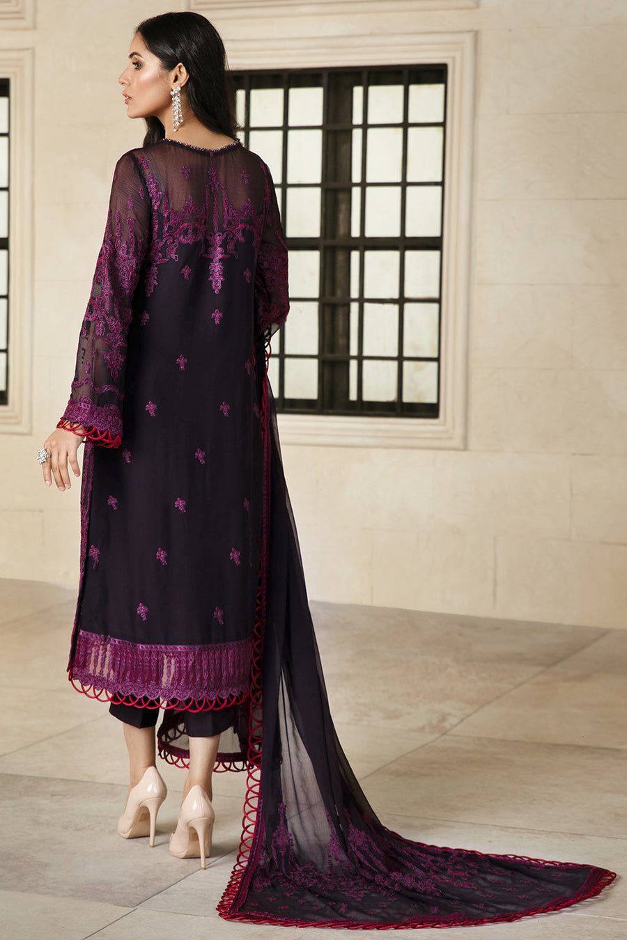 Zarif Gulzaar Luxury Embroidered Chiffon Unstitched 3Pc Suit ZFG-06 Periwinkle