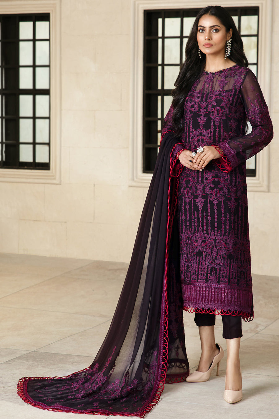 Zarif Gulzaar Luxury Embroidered Chiffon Unstitched 3Pc Suit ZFG-06 Periwinkle