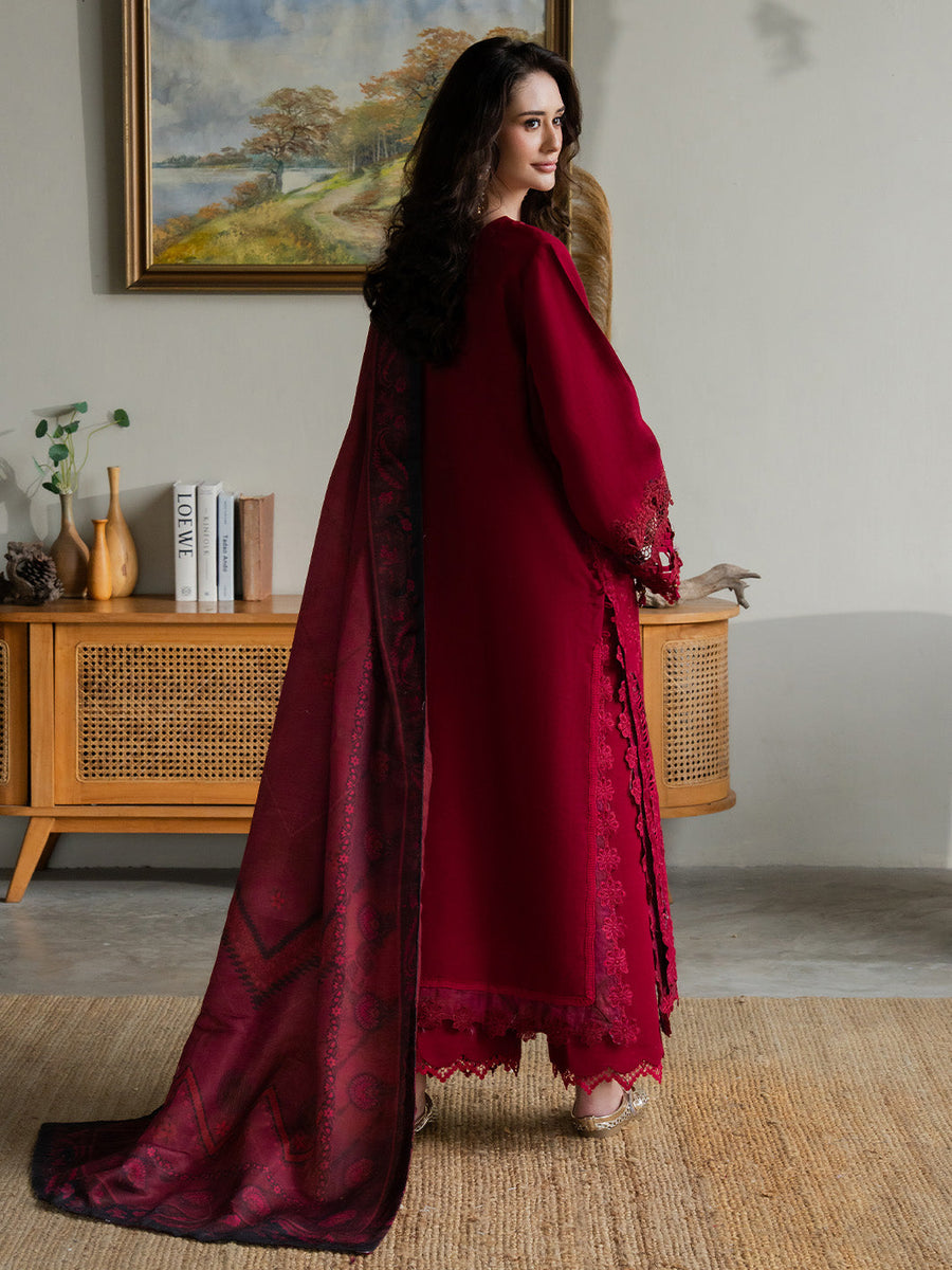 Faiza Faisal Dastaan Embroidered Khaddar Unstitched 3Pc Suit - ZIMAL