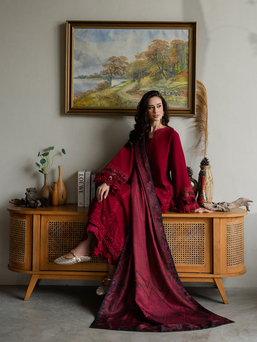 Faiza Faisal Dastaan Embroidered Khaddar Unstitched 3Pc Suit - ZIMAL