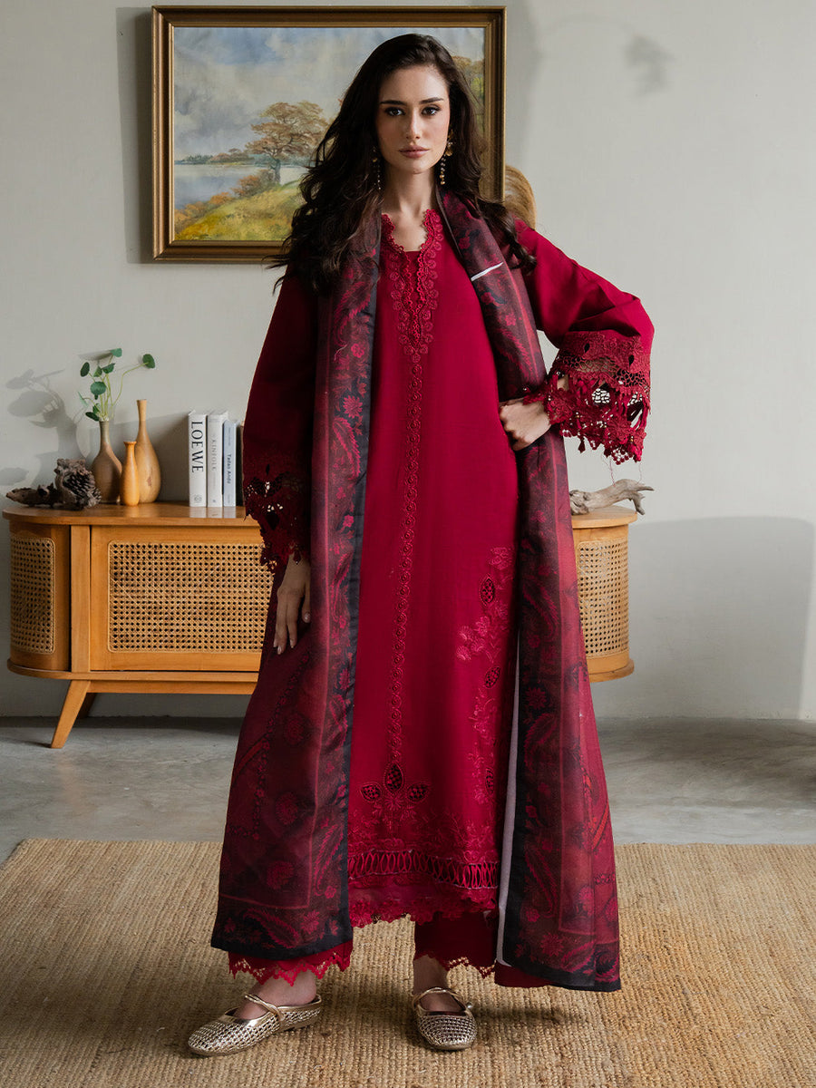 Faiza Faisal Dastaan Embroidered Khaddar Unstitched 3Pc Suit - ZIMAL