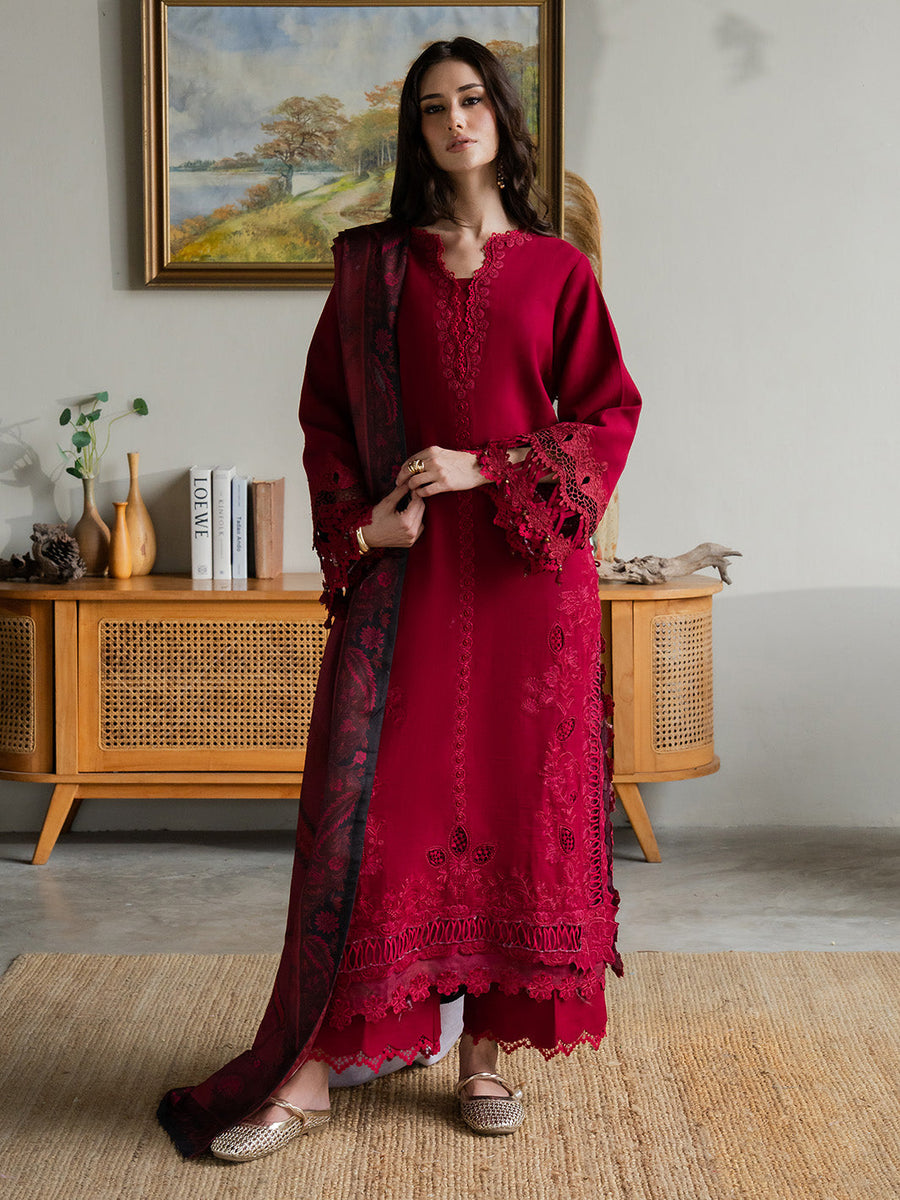 Faiza Faisal Dastaan Embroidered Khaddar Unstitched 3Pc Suit - ZIMAL