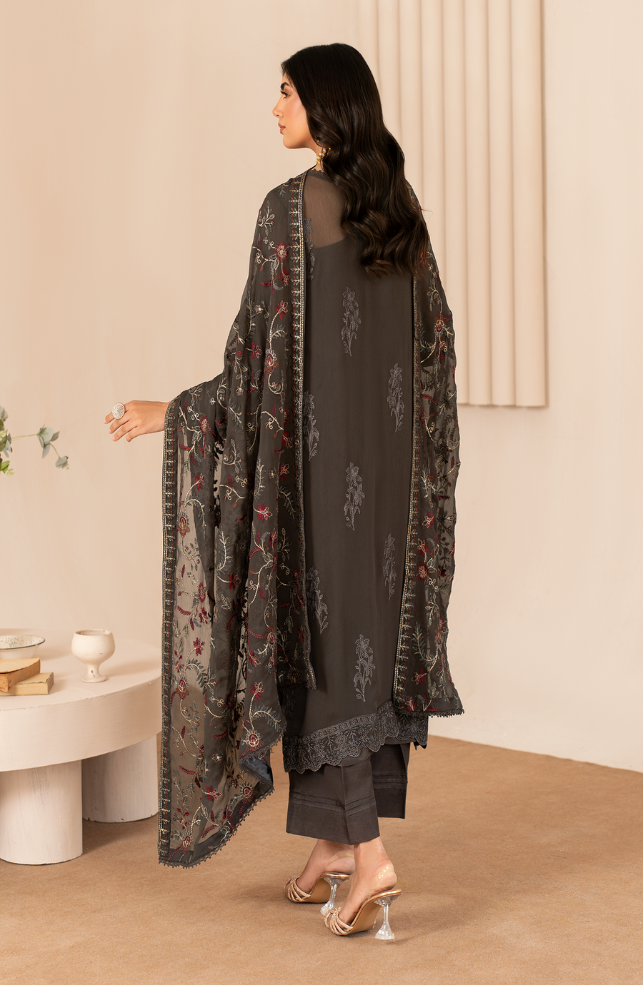 Zarif Thread Works Embroidered Chiffon Unstitched 3Pc Suit ZL-01 FAHIMA