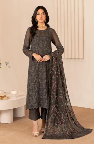 Zarif Thread Works Embroidered Chiffon Unstitched 3Pc Suit ZL-01 FAHIMA