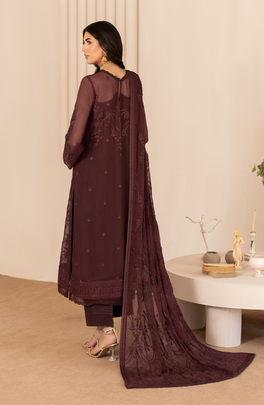 Zarif Thread Works Embroidered Chiffon Unstitched 3Pc Suit ZL-03 HALA