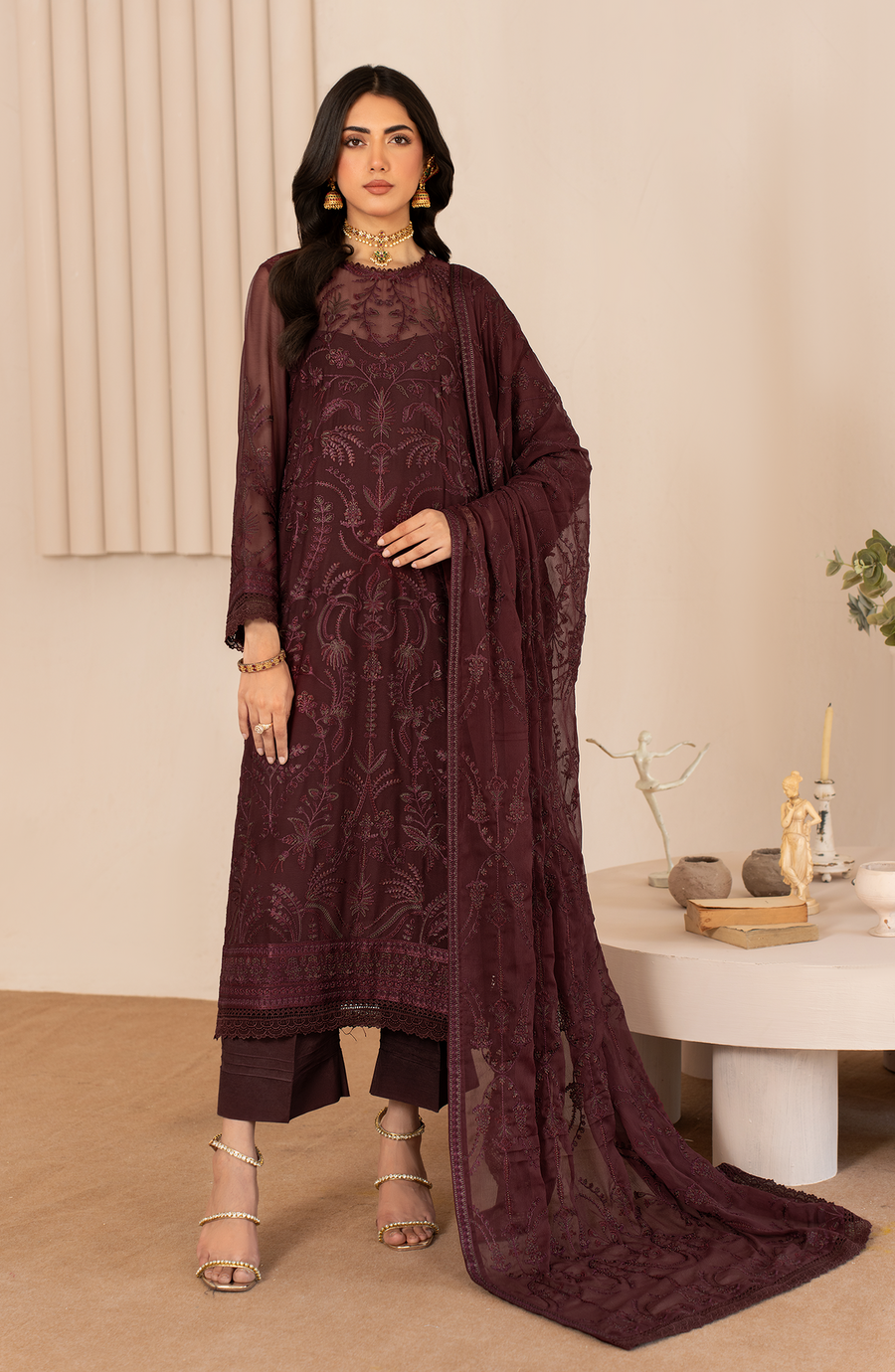 Zarif Thread Works Embroidered Chiffon Unstitched 3Pc Suit ZL-03 HALA