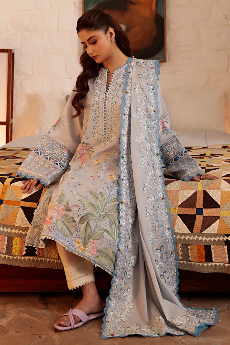 Zaha By Khadijah Shah Embroidered Lawn Unstitched 3Pc Suit ZL24-01B ELA