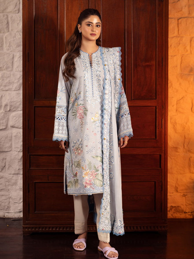 Zaha By Khadijah Shah Embroidered Lawn Unstitched 3Pc Suit ZL24-01B ELA