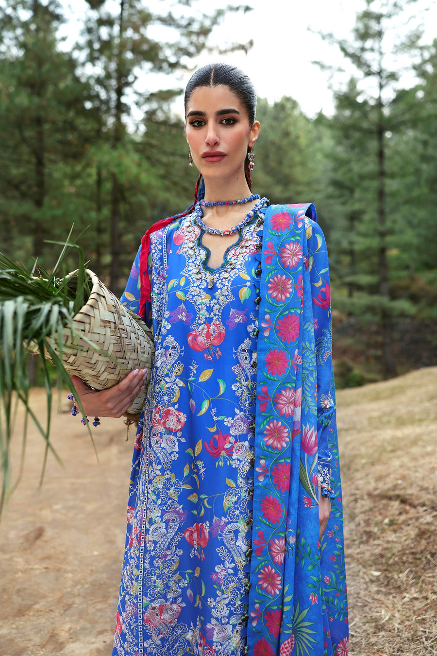 ZAHA Neelum Embroidered Lawn Unstitched 3Pc Suit ZL25-01B ZAYANA