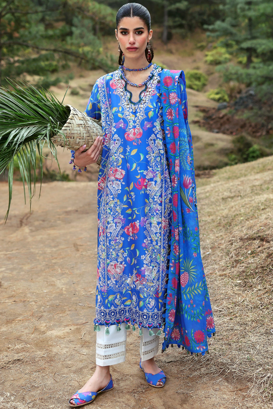 ZAHA Neelum Embroidered Lawn Unstitched 3Pc Suit ZL25-01B ZAYANA