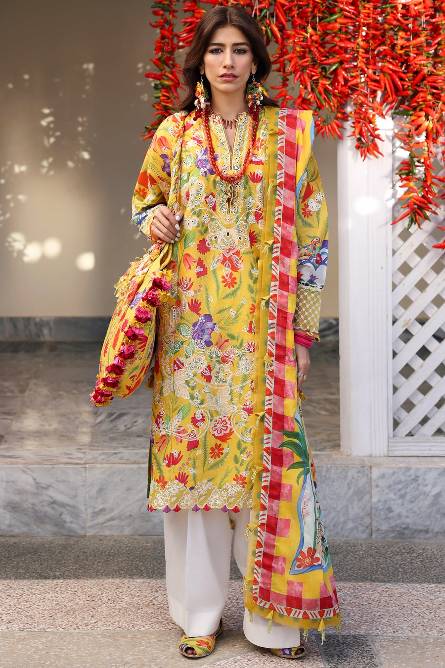 ZAHA Neelum Embroidered Lawn Unstitched 3Pc Suit ZL25-08A ZARAAH
