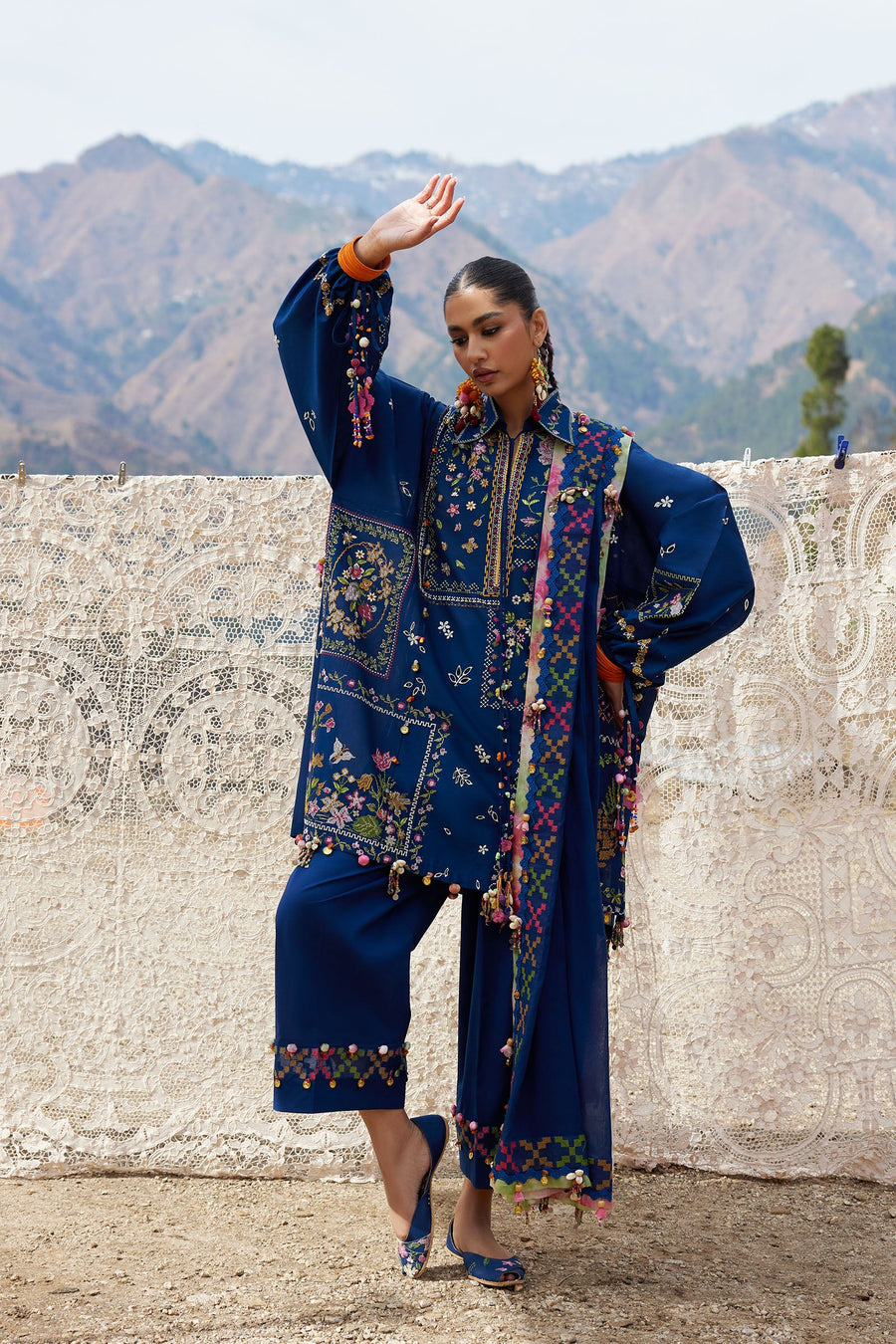 ZAHA Meili Festive Embroidered Lawn Unstitched 3Pc Suit ZL26-08A CǍI FĒNG