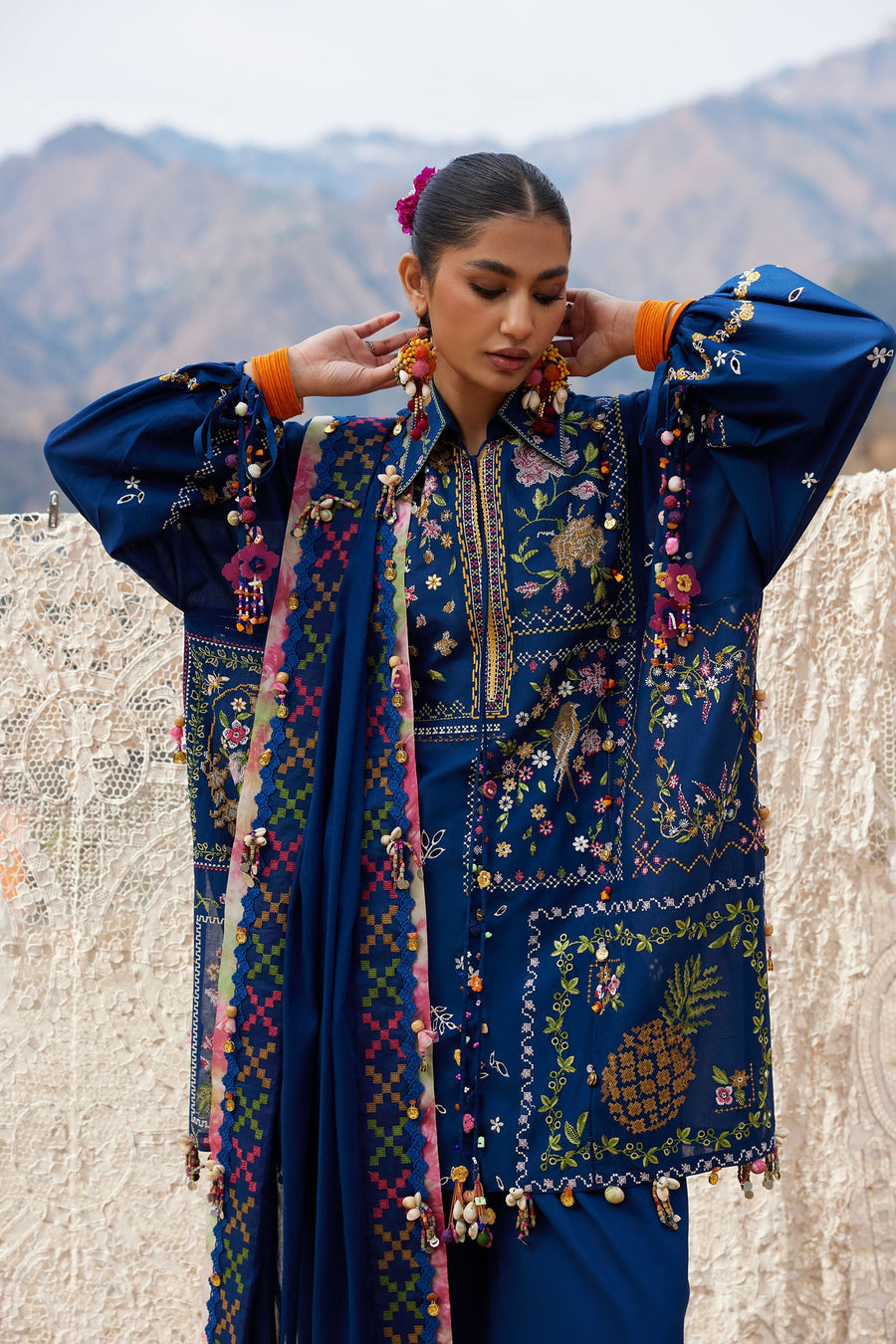 ZAHA Meili Festive Embroidered Lawn Unstitched 3Pc Suit ZL26-08A CǍI FĒNG