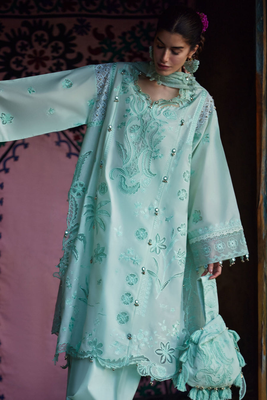 ZAHA Meili Festive Embroidered Lawn Unstitched 3Pc Suit ZL26-09A FĚN YÙN