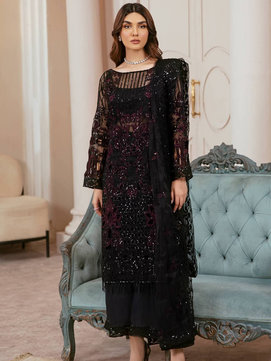 Arzo by Zainab Manan Unstitched Organza 3Pc Suit ZM-36 Midnight Desire