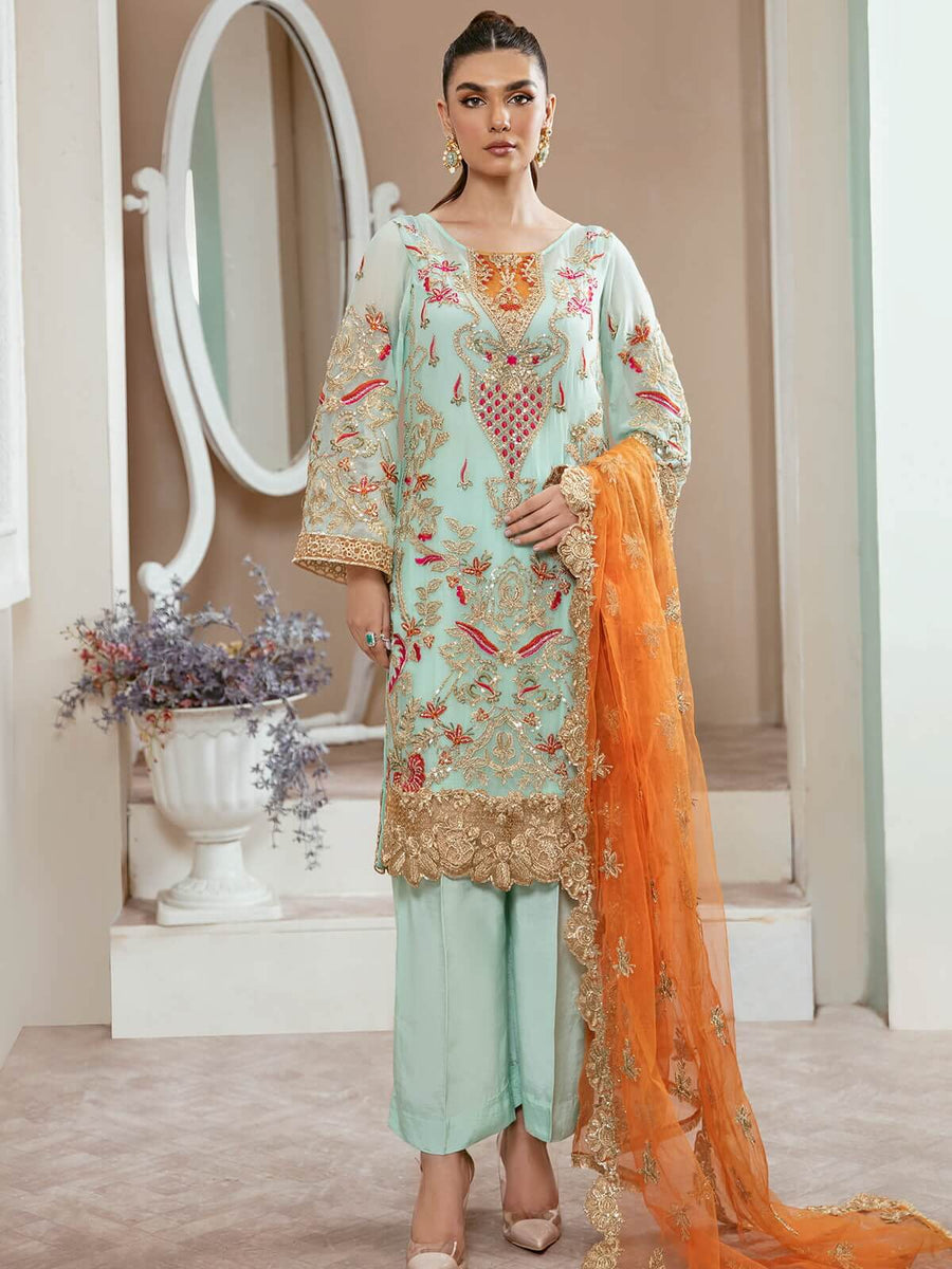Arzo by Zainab Manan Unstitched Chiffon 3Pc Suit ZM-37 Arctic Moss