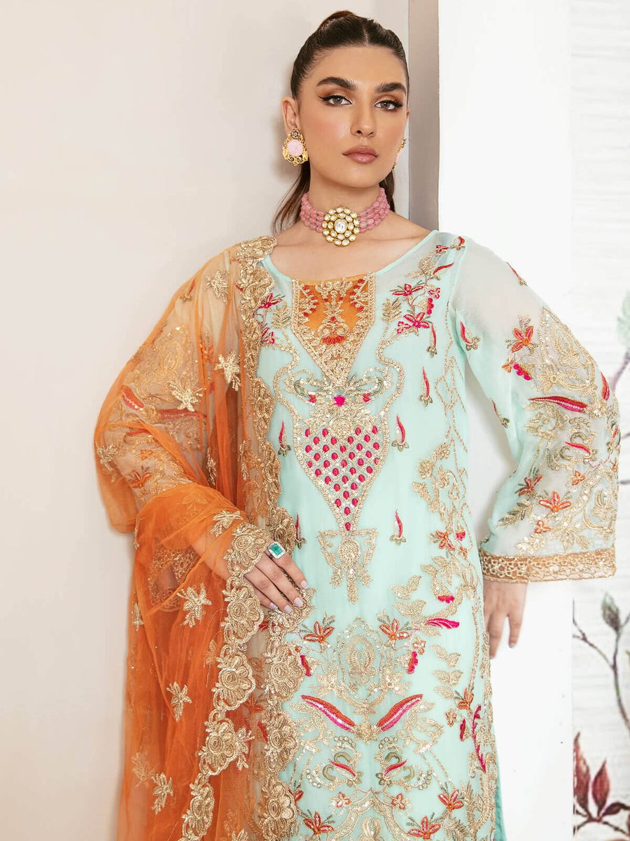 Arzo by Zainab Manan Unstitched Chiffon 3Pc Suit ZM-37 Arctic Moss