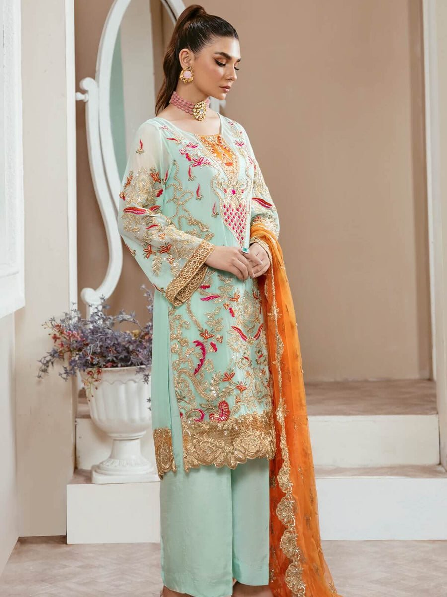 Arzo by Zainab Manan Unstitched Chiffon 3Pc Suit ZM-37 Arctic Moss
