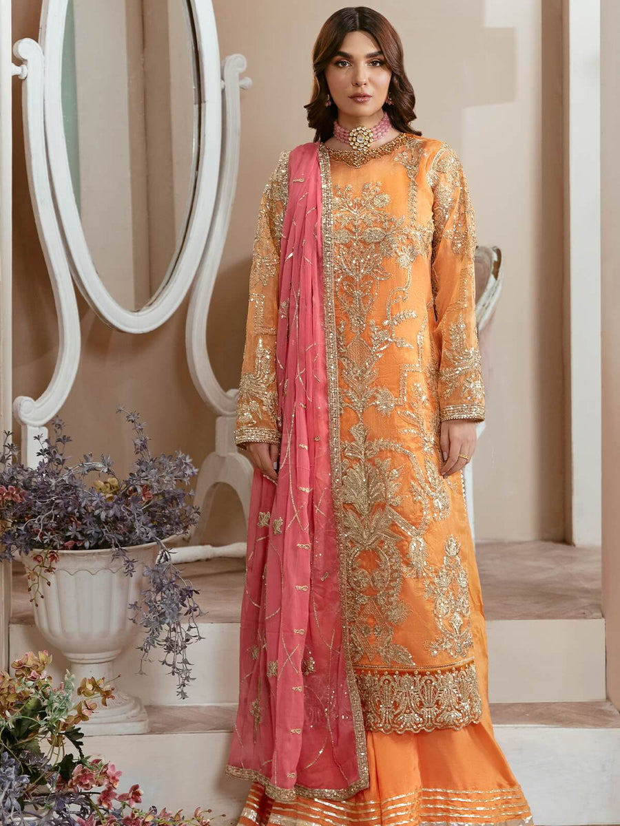 Arzo by Zainab Manan Unstitched Missouri 3Pc Suit ZM-39 Tangerine Fantasy