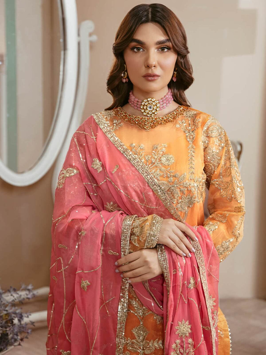 Arzo by Zainab Manan Unstitched Missouri 3Pc Suit ZM-39 Tangerine Fantasy