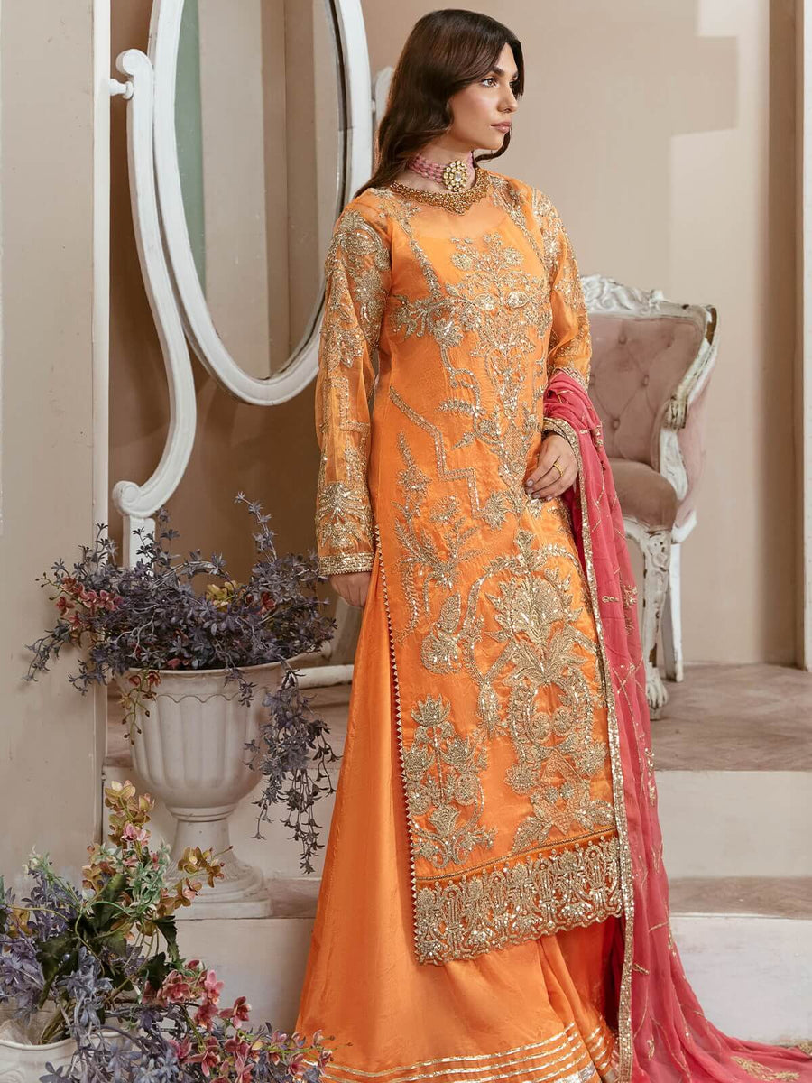 Arzo by Zainab Manan Unstitched Missouri 3Pc Suit ZM-39 Tangerine Fantasy