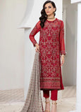 Zarif Pareesia Embroidered Chiffon Unstitched 3Pc Suit ZP-06 CRIMSON