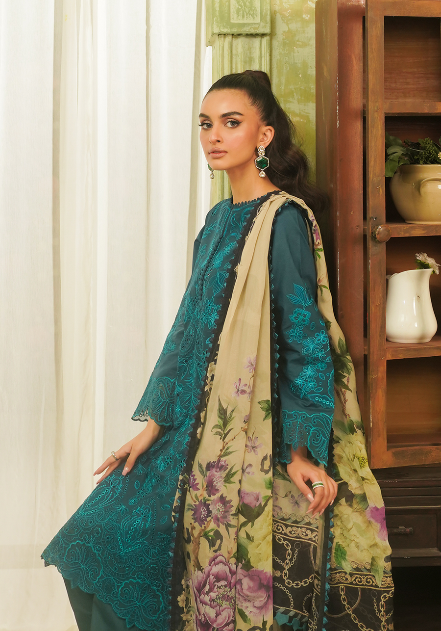 Zarqash Tresor Embroidered Luxury Lawn Unstitched 3Pc Suit ZQT 0011 DINA