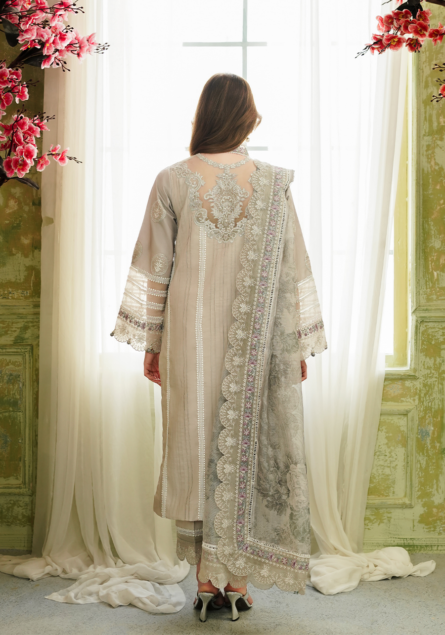 Zarqash Tresor Embroidered Luxury Lawn Unstitched 3Pc Suit ZQT 002 ROSEMARY
