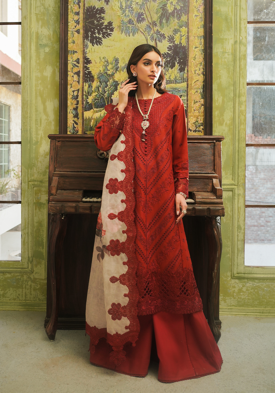 Zarqash Tresor Embroidered Luxury Lawn Unstitched 3Pc Suit ZQT 007 ROSALINE