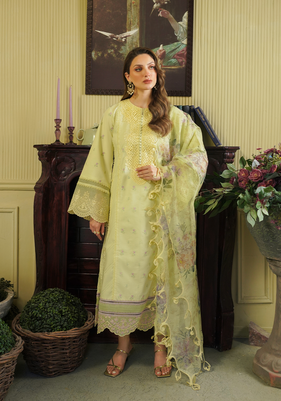 Zarqash Tresor Embroidered Luxury Lawn Unstitched 3Pc Suit ZQT 008 PRIMROSE