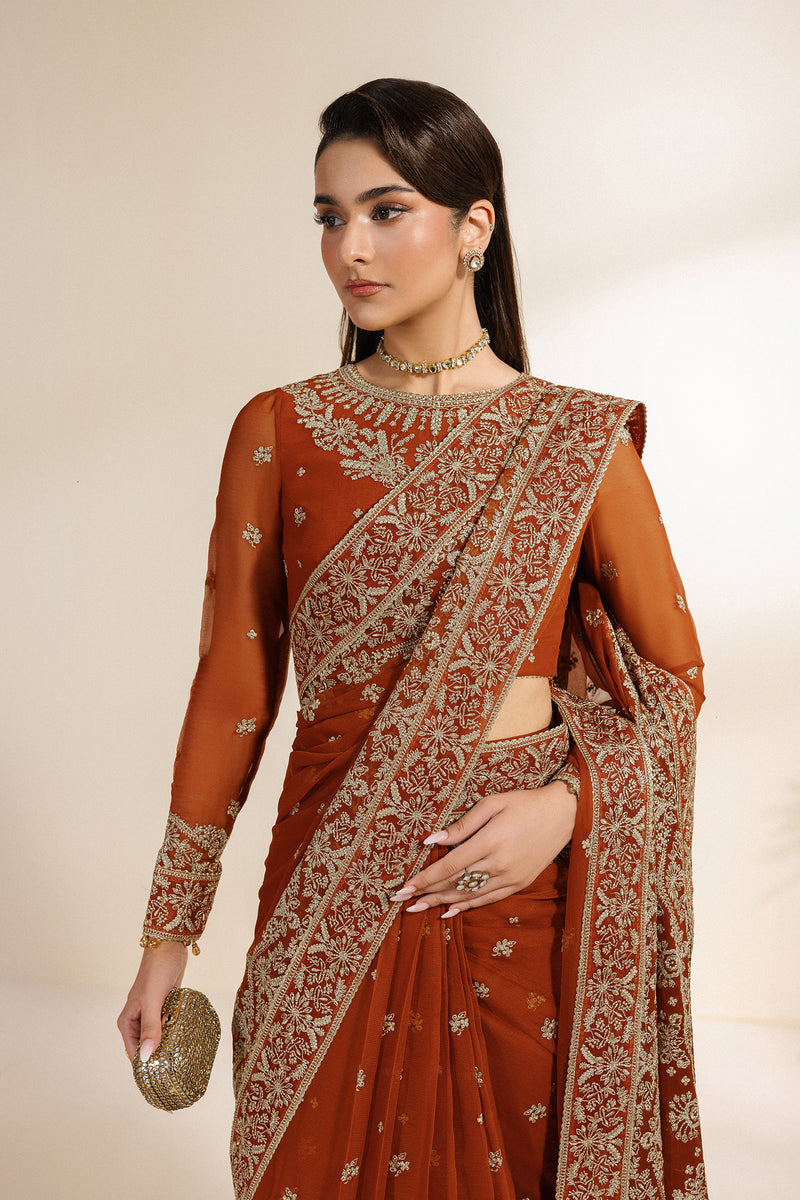 Zarif Meraki Embroidered Chiffon Unstitched Saree - SAWAN
