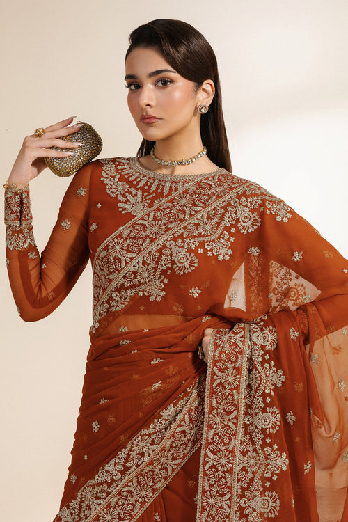 Zarif Meraki Embroidered Chiffon Unstitched Saree - SAWAN