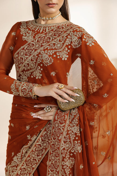 Zarif Meraki Embroidered Chiffon Unstitched Saree - SAWAN